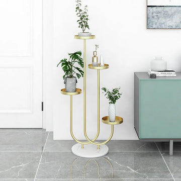 Metal Plant Stand 4-Shelf Gold Plant Pot Stand for Indoor & Outdoor in Large